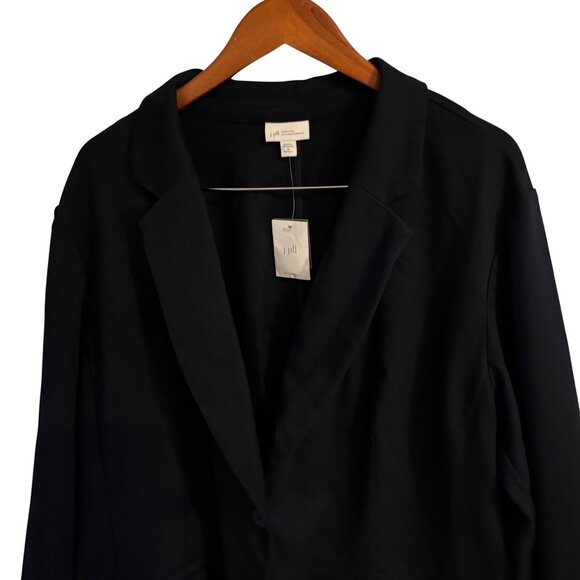 J. Jill Navy Blue One Button Blazer Size 3X Princess Seams Princess Seams Pocket - Picture 3 of 8